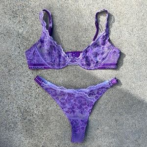 Lounge Luxe Balcony Bra in Purple Size 34B and Thong in XS NWOT